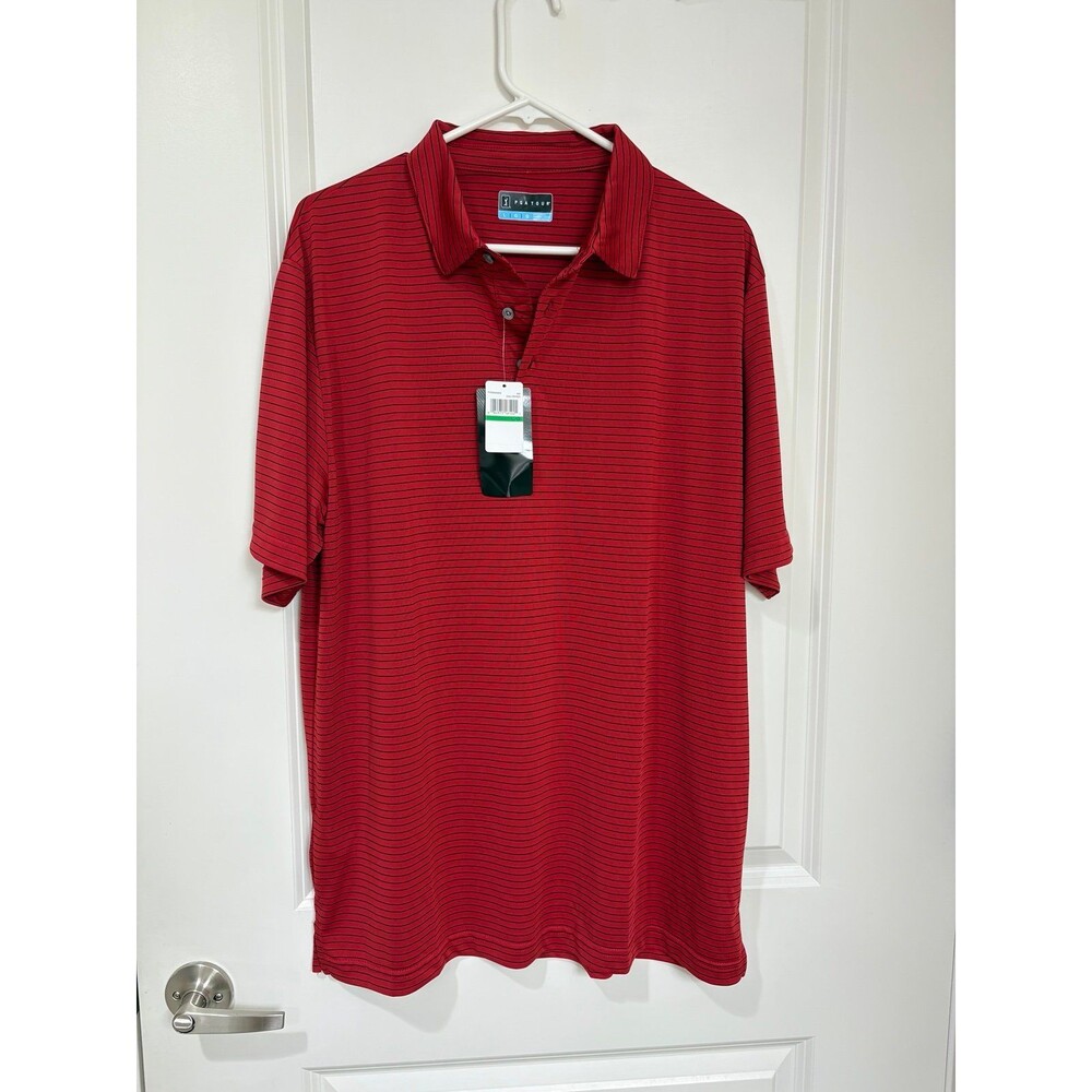 NWT Men’s PGA Tour golf red stripe polo size L